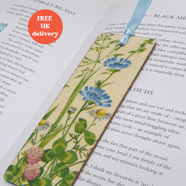 Floral wooden bookmark, flowers, gift for her