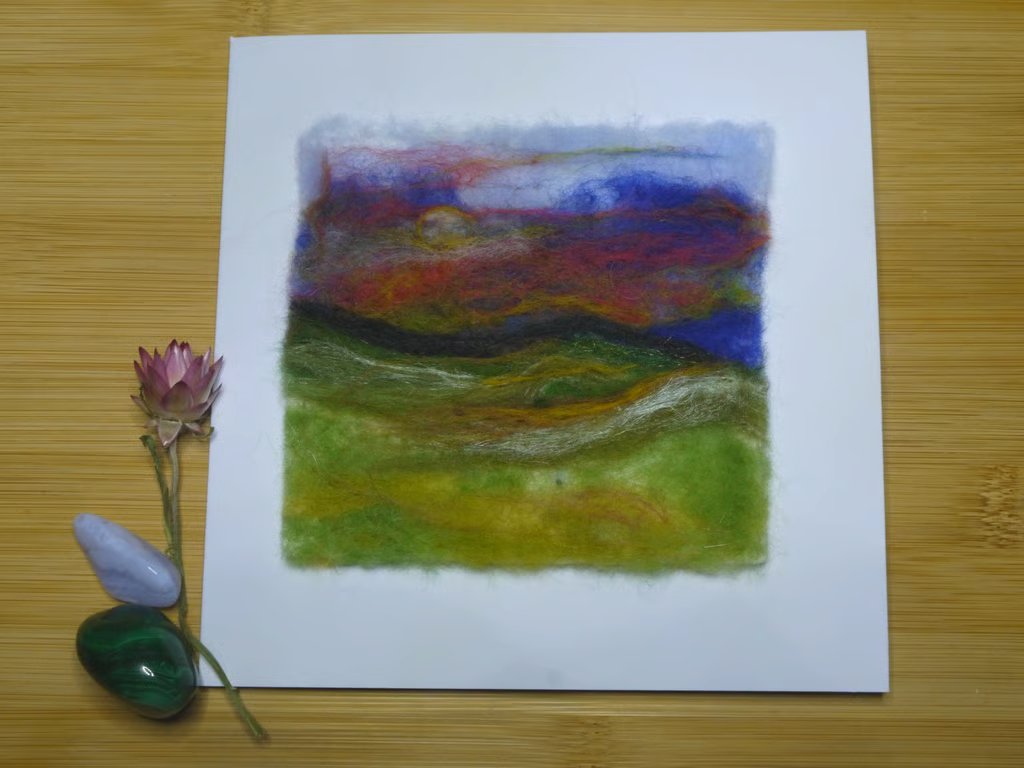 Handmade needle felted Twilight Moon greetings card