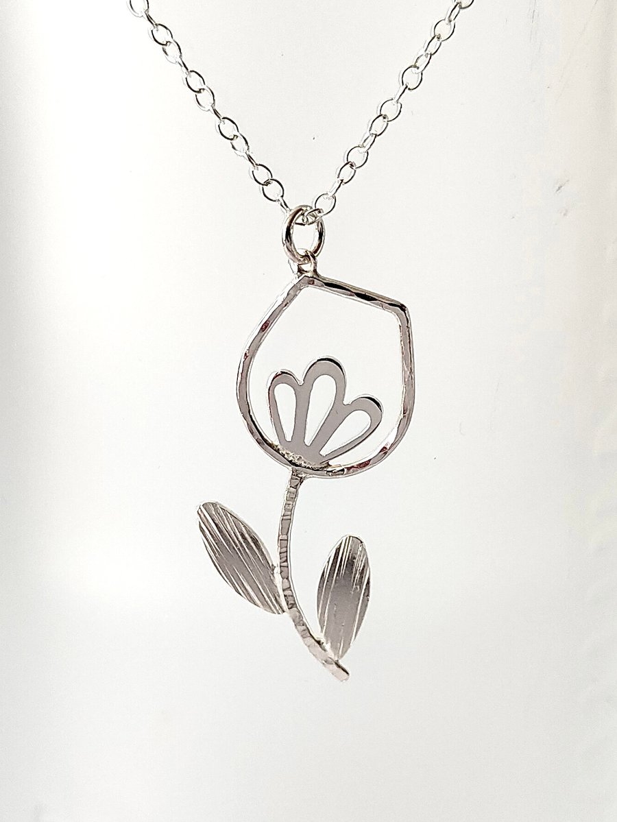 Tulip Sterling Silver Spring Flower Pendant Necklace