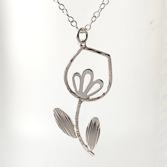 Tulip Sterling Silver Spring Flower Pendant Necklace
