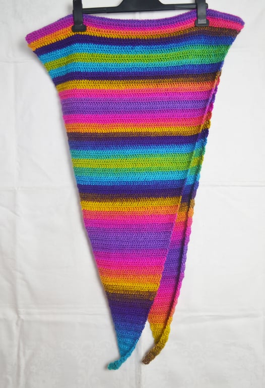 Hand Crochet Shawl 100% Acrylic Manarola Rainbow Multicolour ca 210x57cm