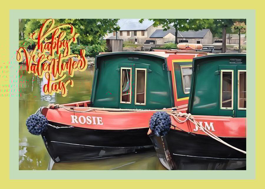 Narrow Boat Valentine's A5 Greeting Card 