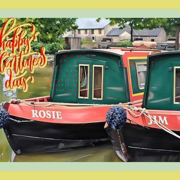 Narrow Boat Valentine's A5 Greeting Card 