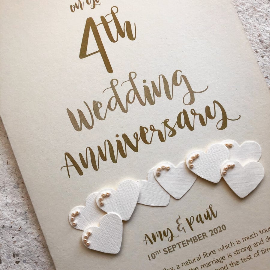 4th (Linen) Anniversary Card – Personalised with names and date