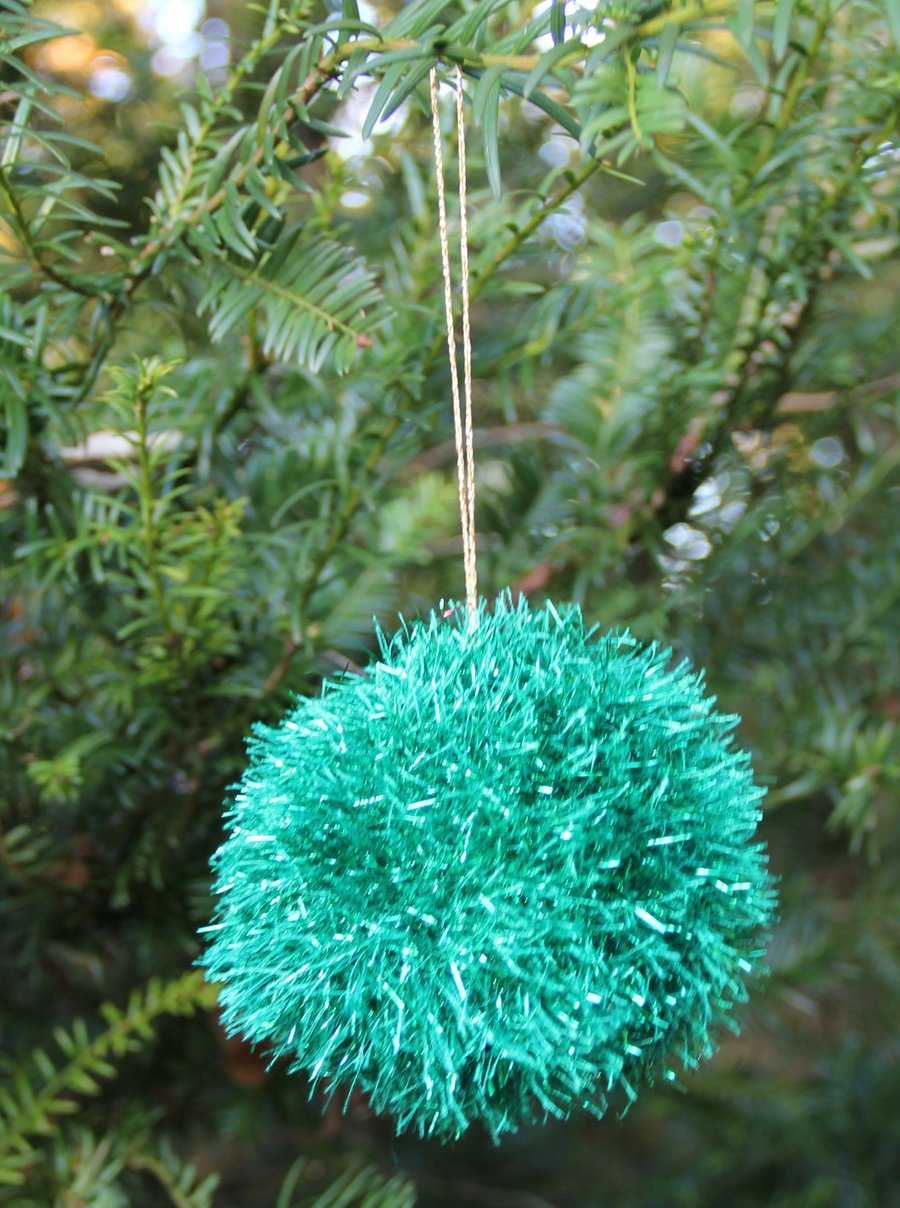 Hand Knitted Green Tinsel Bauble