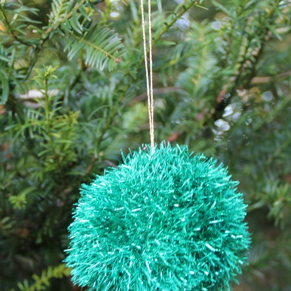 Hand Knitted Green Tinsel Bauble