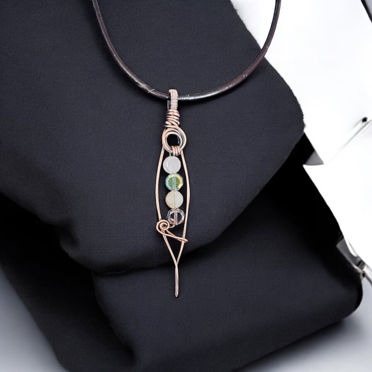 Oxidised Copper Pendant- Leather Cord Necklace 