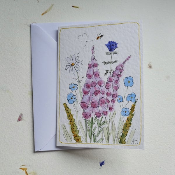 One of a Kind Hand Painted Floral A6 Greetings Card with Envelope - Blank inside