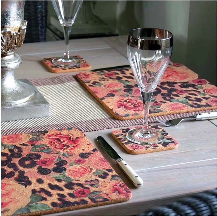 Pink Rose & Skin Print  Cork Placemats