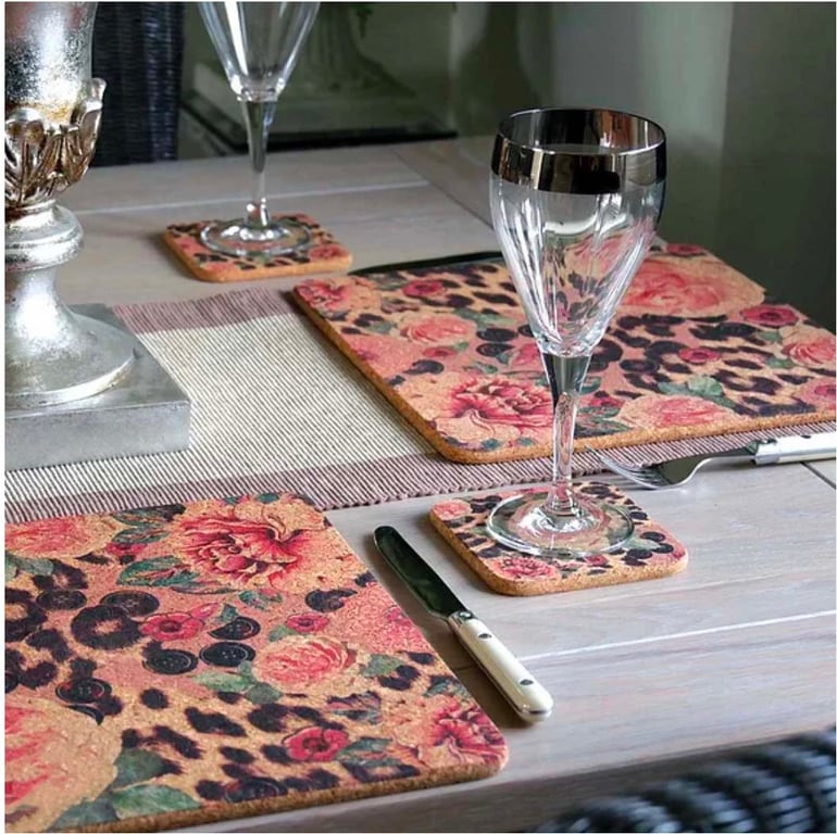 Pink Rose & Skin Print  Cork Placemats