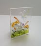 Dragonfly tea light holder, fused glass, candle holder. 