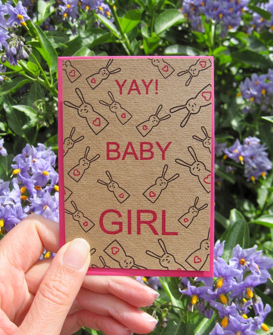 Girl baby bunny - new baby mini greetings card
