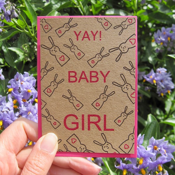 Girl baby bunny - new baby mini greetings card