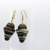 Conical Paper bead earrings with ornate brass metal bead