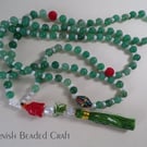 Stunning 108 Mala Necklace with Tassel, Natural Green Aventurine Beads 