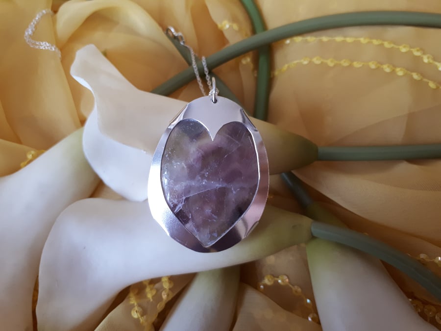 Sterling silver and fluorite open heart necklace
