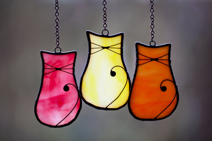 Reserved for John - Set of Three Stained Glass Cats