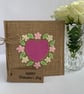Handmade Valentines card. Rose pink heart and flowers, wool felt. Keepsake card. - Image 1