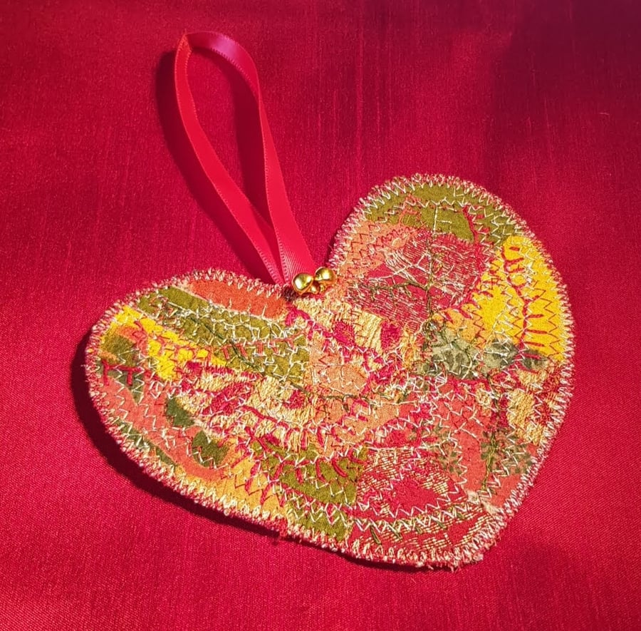 Festive textile heart hanging decoration 