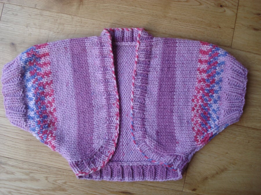 Childs Lilac and Mock Fair Isle Bolero Shrug Jacket 