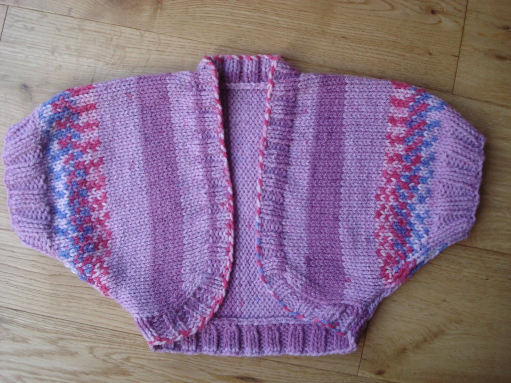 Childs Lilac and Mock Fair Isle Bolero Shrug Jacket 