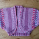 Childs Lilac and Mock Fair Isle Bolero Shrug Jacket 