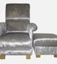 Silver Grey Velvet Chair Adult Armchair & Footstool Nursery Accent Pouffe Small - Image 1