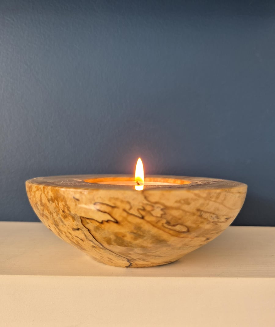 Woodturned tea-light holder, spaltic driftwood