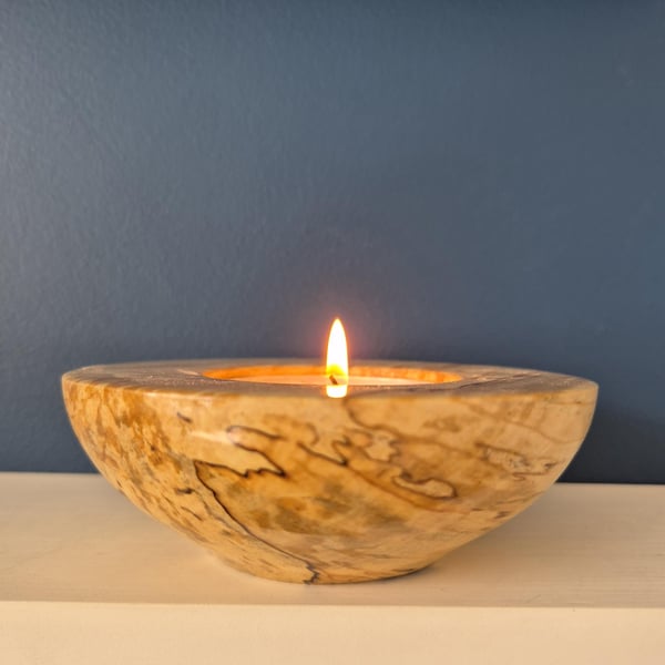 Woodturned tea-light holder, spaltic driftwood