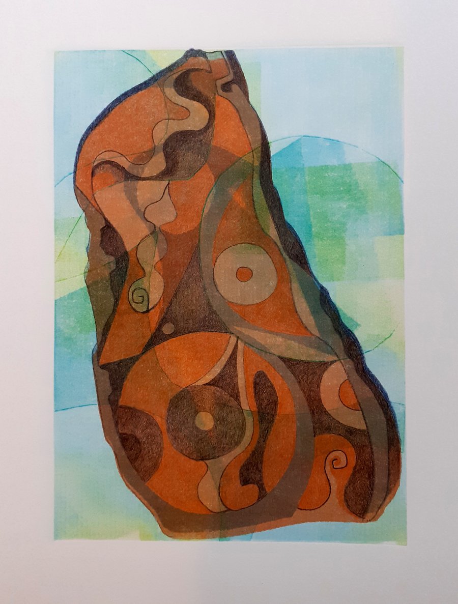 Serpent Stone 1, mixed media drawing.