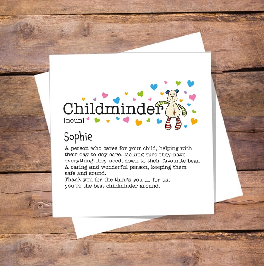 Childminder Definition Christmas Card, personalised