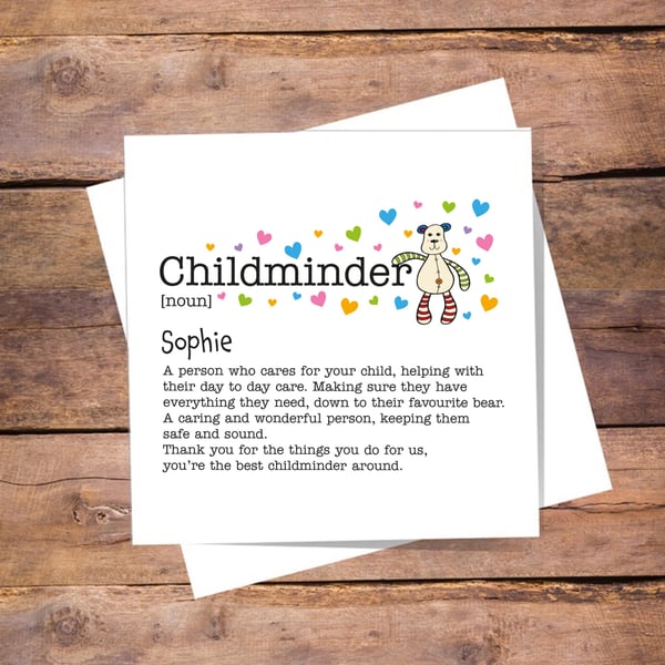 Childminder Definition Christmas Card, personalised