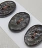 3 Medium Oval Obsidian Leaf Pattern Handmade Ceramic Buttons - Image 3
