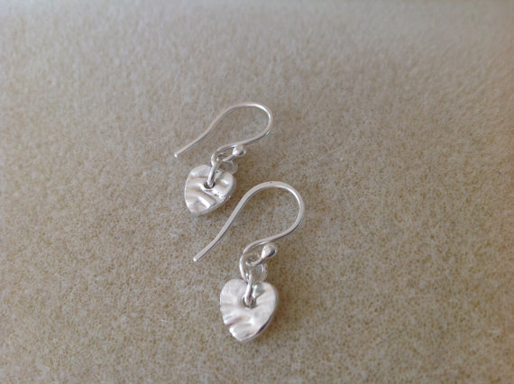 All Fine silver textured heart dainty drop earrings