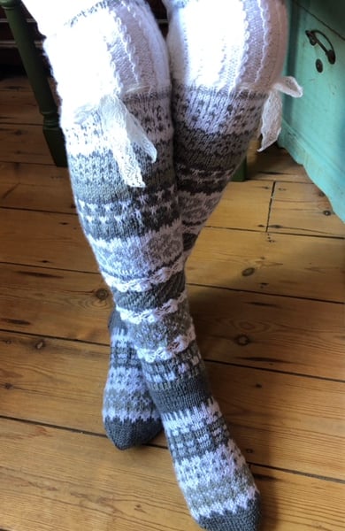 Hand knitted Over the Knee Fairisle socks