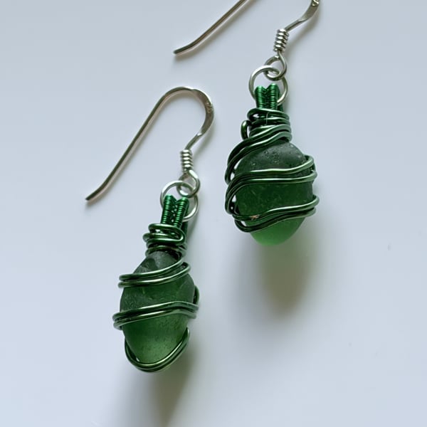 Sea Glass Earrings – Scottish Beach Glass Earrings – Handmade Coastal Jewellery 