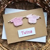 Twin Girls Card with Tiny Pink Knitted Jumpers Size 6" x 4"