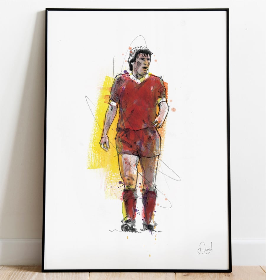 Kenny Dalglish Art Print, Liverpool FC Drawing, Liverpool FC Illustration