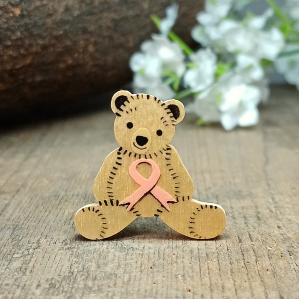 Uterine Cancer Awareness Teddy Bear Brooch, Endometrial Cancer Pin, Handmade