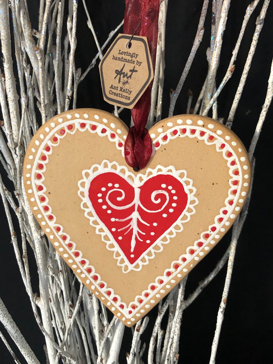 Extra Large Gingerbread style hanging heart decoration 1