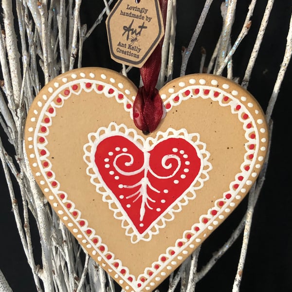 Extra Large Gingerbread style hanging heart decoration 1