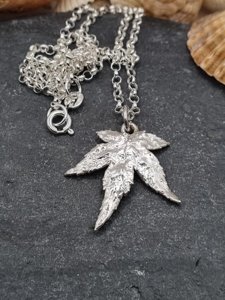 Real Acer leaf preserved in silver pendant necklace