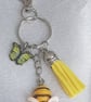SALE - Beautiful Yellow and Bee Keyring - Key Chain Bag Charm - Silver Tone - Image 2