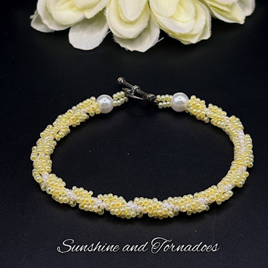 Spiral Rope Bracelet - Yellow and White - Handmade