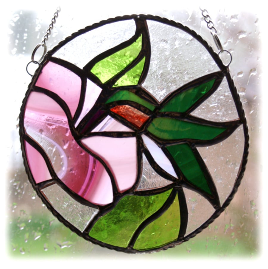 Hummingbird Flower Ring Stained Glass Suncatcher Handmade