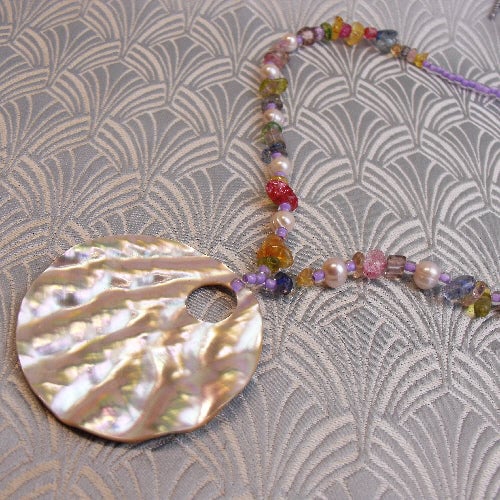 Quartz Necklace, Quartz & Shell Semi-Precious Stone Handmade Necklace spsA4