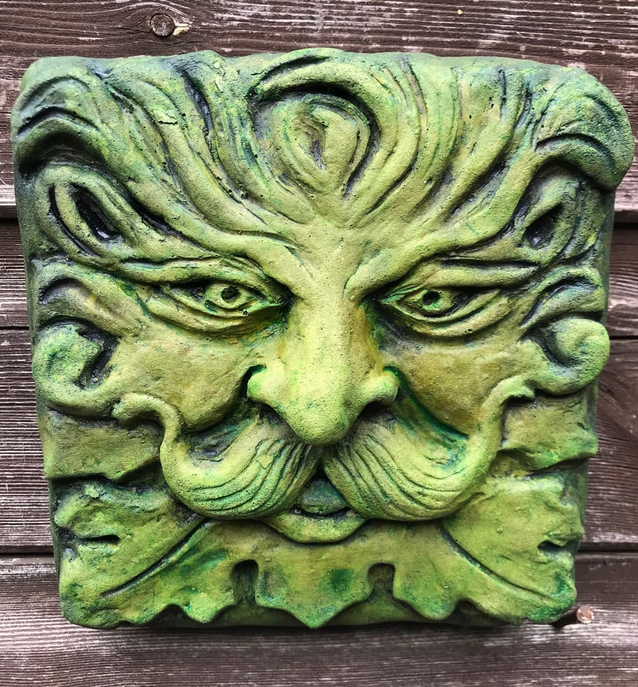 Small Moustache Green Man Plaque plus Free Pocket Green Man