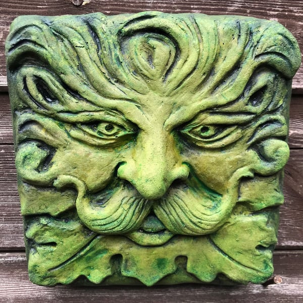 Small Moustache Green Man Plaque plus Free Pocket Green Man