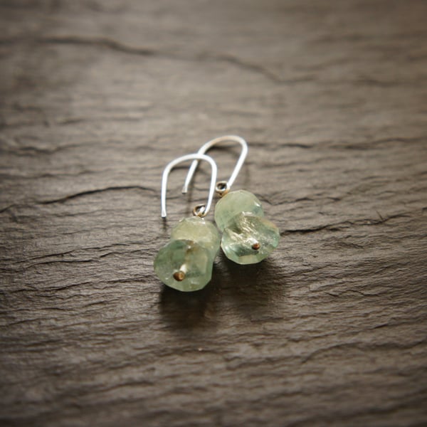 Faceted Sea Green Aquamarine and Sterling Silver Earrings