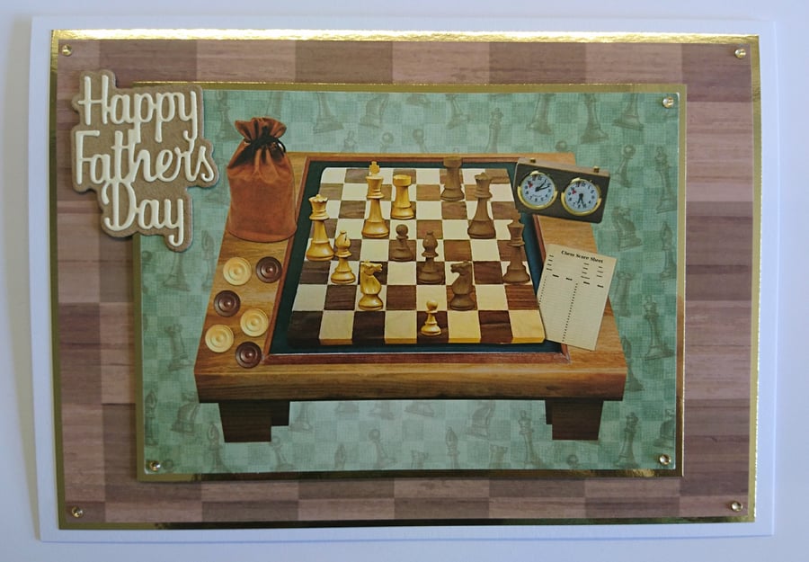 Happy Father's Day Card Vintage Chess Board 3D Luxury Handmade Card